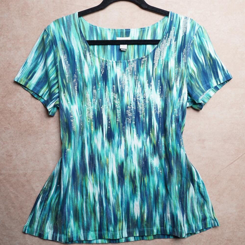 Chico’s Sequin Print Tee Size 2 Large Y2K